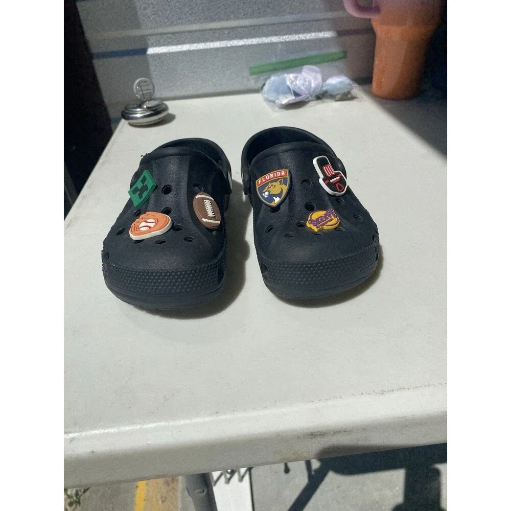 Crocs Baya Clog Kids Size C13 Black Slip On Water Shoes Sandals with Charms